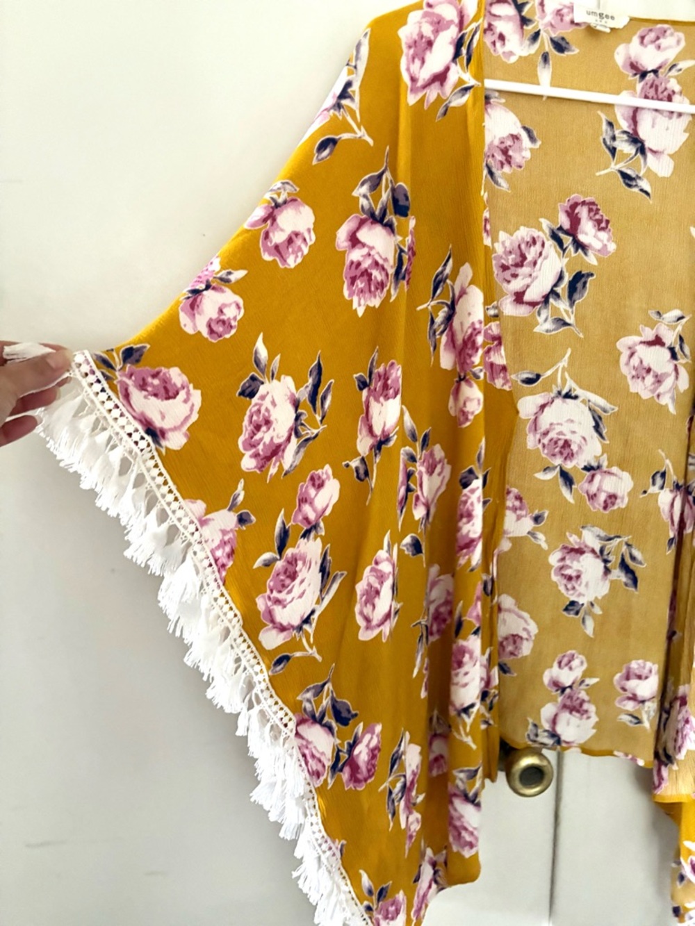 Umgee Floral Tassel Kimono Cover Up Boho Mustard Size Small #0135 - Picture 2 of 4